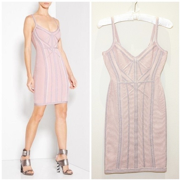 NEW Herve Leger Elissa Classic Bodycon Dress in Pink - Picture 1 of 13